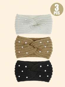 1/2/3PCS Winter Faux Pearls Headbands For Women Cold Weather - Knit Wide Women Ear Warmer Headband Thick Earmuffs For Women & Girls - Gifts & Stocking Stuffers Hair Accessories Workout Hair Bands Yoga Sweatband Autumn Winter Head Scarf Fall Head Band For Vacation Outfits Woman Women Bandana Soft Headwrap - Multicolor - View 4
