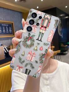 1pc Pink Bow Gift Box Christmas Colorful Rings Jingle Bells Knight Transparent Shockproof TPU Phone Protective Case, Suitable As Holiday Gift For Partner And Friends, Compatible With Apple Xs/Xsmax/Xr/11 12 13 14 15 16pro/Promax/14 15 16plus, Nothing, Pixel, INFINIX, Redmi Series