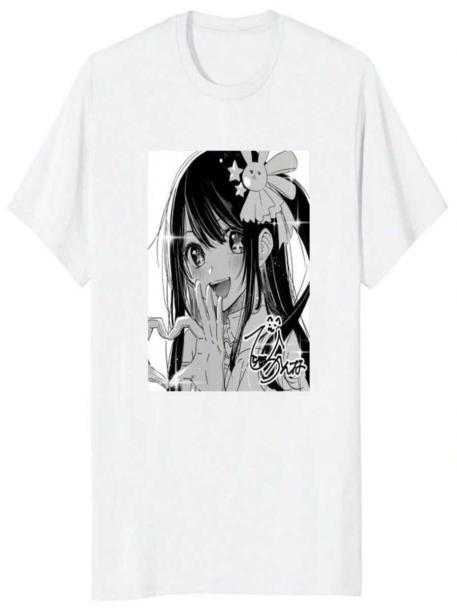 COOL SUMMER Anime Oshi No Ko Hosino Print Women T-Shirt Kawaii Ai Aqua Ruby Cartoon Short Sleeves T Shirt Summer Casual Loose Streetwear Top - White - View 1
