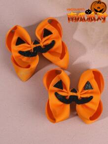 2 piezas Clips para el cabello con moños de tela naranja de Halloween, Moños de calabaza, Pasadores de cabello novedosos para niñas y adolescentes, Regalos de carnaval