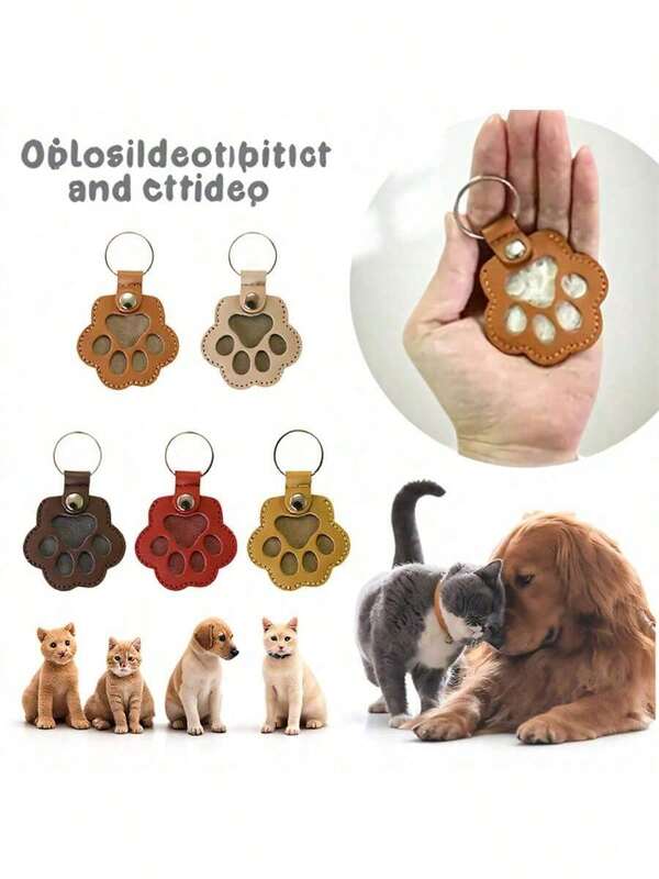 Cute Dog Paw Keychain, Cartoon Pet Hair Storage Leather Case Portable Pet Hair Memorial Keychain Pendant