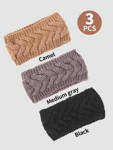 3件套粗针织发带，钩针编织冬季发带，保暖耳罩，适合女性和女孩佩戴 - 螺紋髮帶 - 查看 22