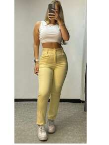 Women's Pants/Tailored Pants/Basic Pants/Elegant Pants/Skinny Pants/Blogger Pants/Fashion Pants - 黃色 - 查看 1