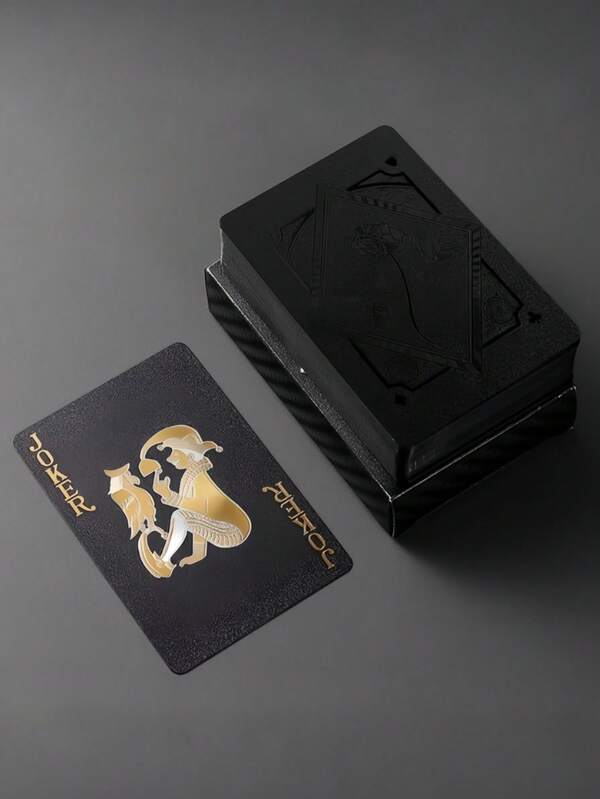 1Set Waterproof 24k Golden Playing Cards-Waterproof Black Golden Playing Cards - Plastic Poker Deck With Foil Finish - Perfect For Magic Tricks, Gambling, And Collectors Valentines Gifts/New Years Gifts