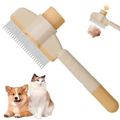 1pc Pet Grooming Brush, Cat Deshedding Brush, Dog Deshedding Brush, Flea Comb, Pet Brush, Pet Supplies, Self-Cleaning Pet Flea Brush, Self-Cleaning Cat Brush, Hair Brush, Flea Comb, Pet Deshedding Brush