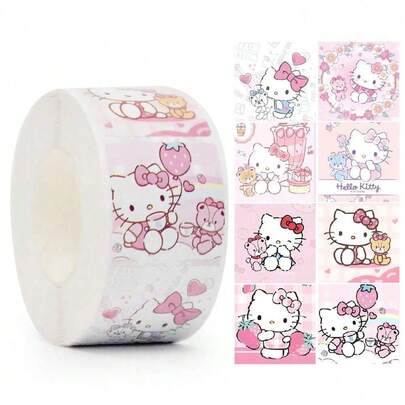  Juego de 3 en 1 Sanrio de 500 piezas/rollo de pegatinas: Hello Kitty, Melody y amigos, mate brillante, autoadhesivas, adecuadas para manualidades creativas, regalos y decoraciones de fiestas, pegatinas para cuadernos, cinta de dibujos animados linda, regalos de cumpleaños, Navidad, Halloween, Acción de Gracias, recuerdos de fiesta