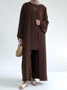 1pc Classic Solid Color Soft & Breathable Abaya, Versatile Muslim Women Wear - Multicolor - View 20