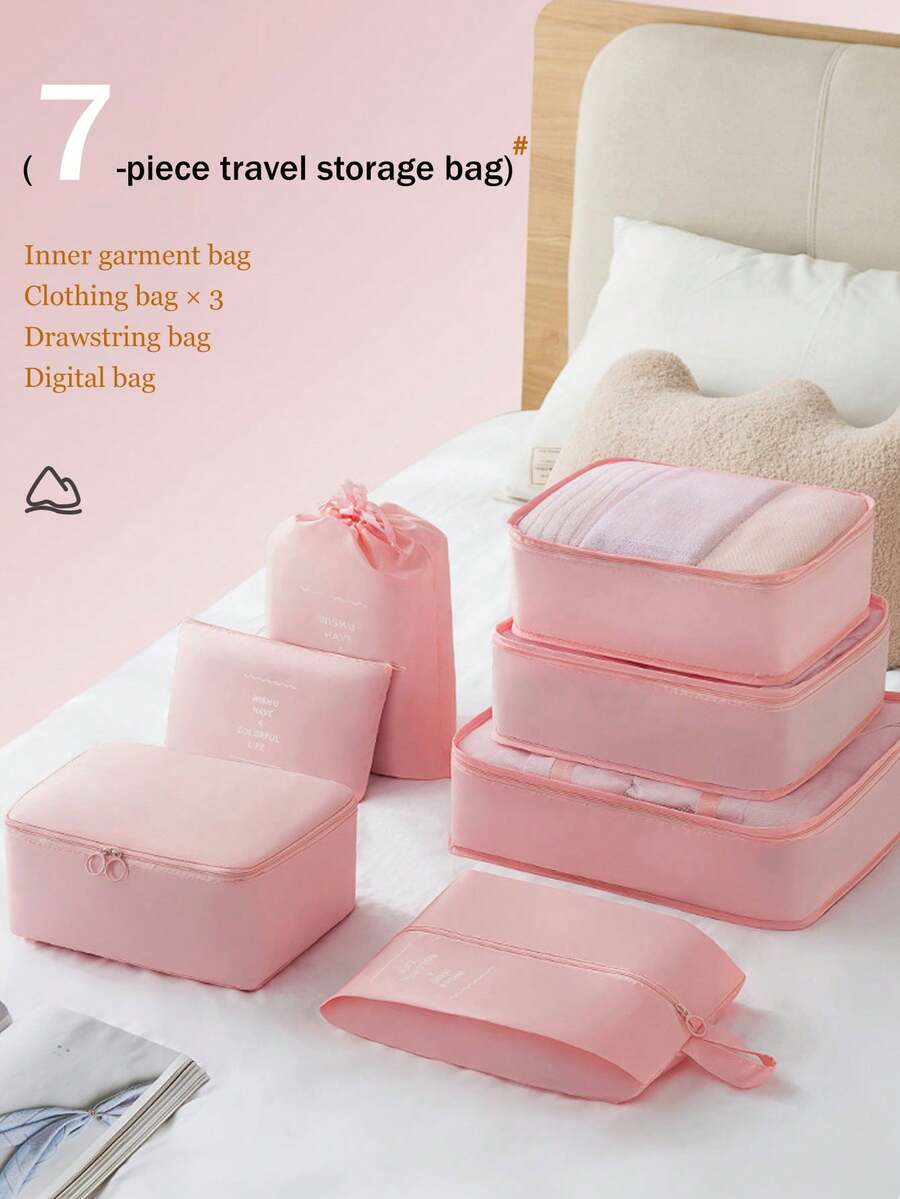 7/8件旅行收纳袋、防水便携式收纳袋、衣物收纳袋、行李收纳套装、内衣袋、防水拉链洗衣袋、收纳袋、旅行必需品、宿舍必需品、返校尼龙、学校学生老师、返校背包、海滩度假