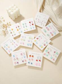 6/7 Pares de Brincos Conjunto Colorido de Borboleta, Coração, Flor, Nuvem, Melancia, Cereja, Pentagrama, Geométrico, Adequado para Amigos, Uso Diário