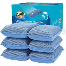 Miracle Microfiber Kitchen Sponge By ScrubIt 6 Pack NonScratch Heavy Duty Dishwashing Cleaning Sponges Machine Washable Blue