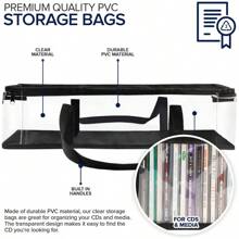 2X Large Clear Holds DVD CD Storage Holder Easy Zip Closure Carry Bag Organizer - Clear - View 10
