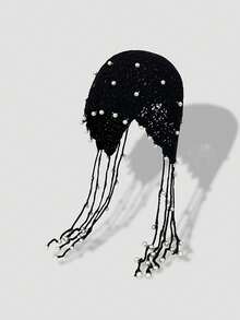 1 pieza Gorro de punto grueso hecho a mano con calado, gorro de punto con borlas cálido, accesorio de moda para mujer, adecuado para invierno, estilo bohemio, 4 de julio, conjunto madre-hija, Halloween, vacaciones