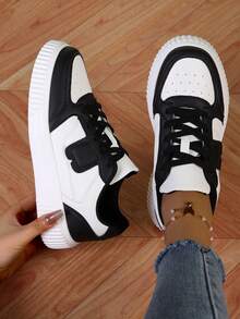 女士时尚休闲运动鞋低帮系带透气拼色运动鞋，轻便舒适滑板鞋