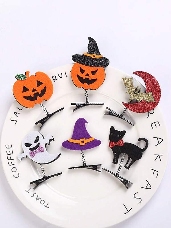 6 قطع مشابك شعر لعيد الهالوين، تاج رأس بتصميم القرع والشبح والجمجمة، لوازم الحفلات، ديكورات المهرجان، هدايا صغيرة، مشابك مخلب، مشابك شعر، مشابك شعر، إكسسوارات شعر