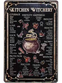 Kitchen Witchery Metal Decor Rustic Antique Decorations Witches Magic Knowledge Kitchen For Home HappinessTin Signs 8 X 12 Black - 1 - 查看 7