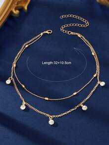 Rhinestone & Bead Decor Layered Necklace - Yellow Gold - View 5