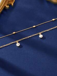 Rhinestone & Bead Decor Layered Necklace - Yellow Gold - View 3