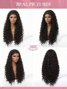 26 Inch Long Jerry Curly Brown And Gold Two-Color Headband Wig; Wigs For Women, Carnival; Kpop, K Pop; Y2k; Cosplay; Synthetic Woven Chemical Fiber Wig, Peluca; Fake Hair; Ideal For Holiday Travel Cosplay, Halloween, Christmas And Daily Wear; Dopamine Style; Quick Arrival - Black - View 8