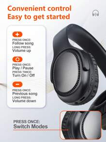 Gerripuer 新款无线耳机带麦克风，6.0 芯片，适用于游戏、视频、音乐、低延迟、USB-C、立体声高清通话、商务母亲节礼物、舒适的可调节头带、HiFi 低音、长电池寿命 - 黑色 - 查看 9