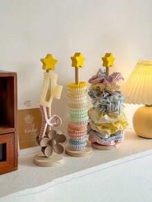 复古星形木质发饰收纳架，发圈架，发带展示架，垂直首饰架，适用于发带、发夹和各种发饰，发饰收纳盒