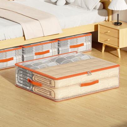 1PC 换季收纳首选！床下扁平网眼收纳袋，透明可视收纳袋，大容量衣物/被子收纳袋，防尘防潮，宿舍出租房搬家首选。