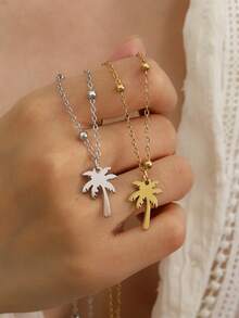 1條假日風格不鏽鋼花卉女頸鏈，適合日常、假日、禮物、時尚配飾