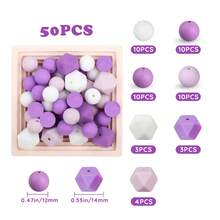 50 件硅胶珠 DIY 珠宝制作套件 - 多用途时尚装饰珠工艺配件，用于制作手链、串珠吊坠、钥匙扣、串珠笔和 ID 挂绳，男女通用批量工艺品供应 - 50pcs矽膠珠 - 查看 9