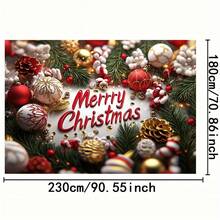 1pc Holiday 2D Christmas Background With Pine Cones, Ornament Balls And Holly - Polyester, No Electricity Required, Suitable For Holiday Photography And Decoration, Christmas Photography Backdrop | Christmas Themed Decor | Polyester Background, Christmas Decoration