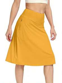 Scacto Women's Office-Ready Midi Skirt - Built-In Shorts, Hidden Drawstring, Zippered Pockets, Business Casual Faldas De Mujer Skorts For Women With Pockets Skorts For Women - 黃色 - 查看 3