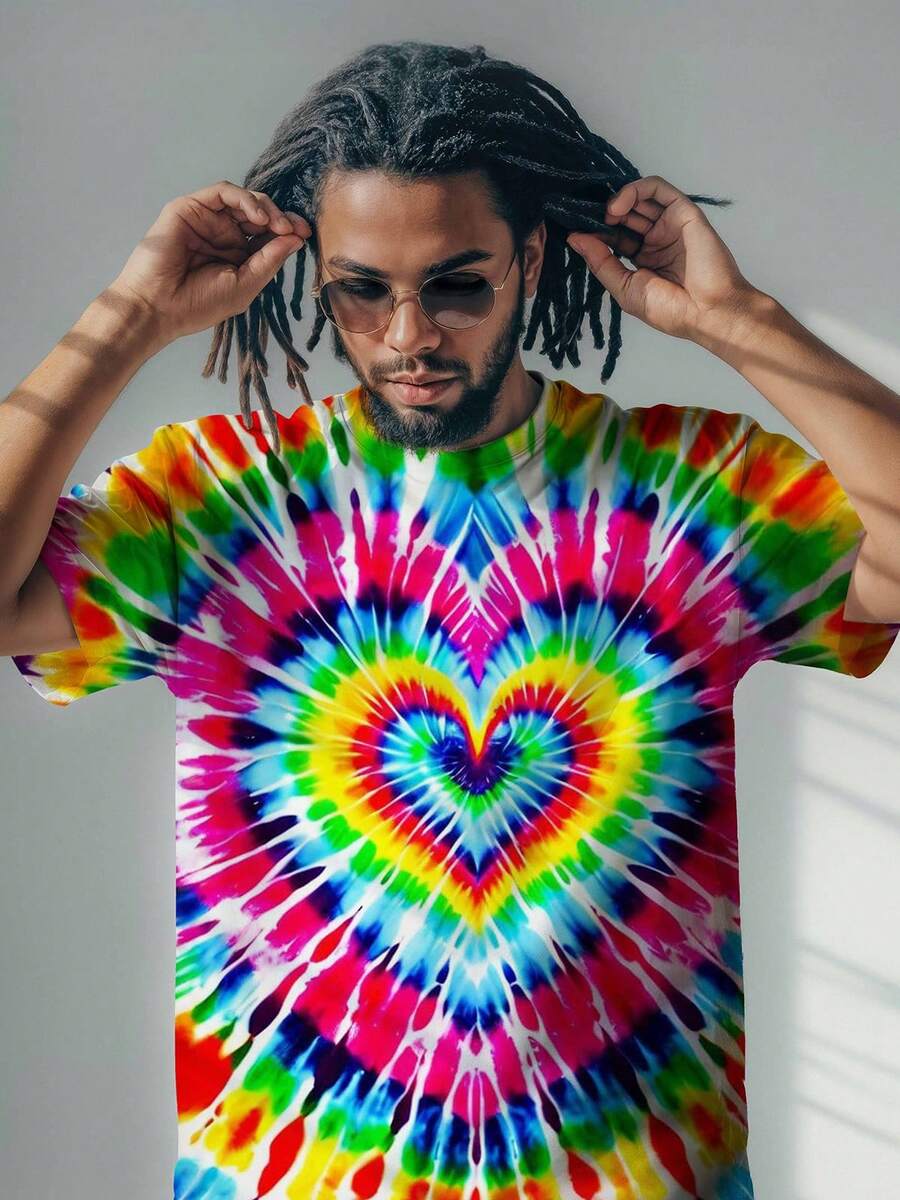 Unisex Retro Tie Dye Shirt For Men Women 70S 80S Hippies Senior Tie-Dye Tee Tshirt 3D Cool Graphic Short Sleeve Men's Tie Dye T Shirts Hippies Senior Short Sleeve Tie Dye Tee Shirt For Men - 彩色 - 查看 1