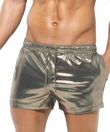 Men's Holographic Metallic Short Sparkly Shiny Short Pants Rave Outfit Hot Shorts With Pockets And Drawstrings - A5-grey-ck3118 - View 1