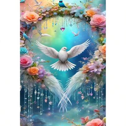 5D DIY diamantmålningssats - Krans med vitt, lämplig för sovrum, hall, arbetsrum, kontor, badrum, väggdekor | Ramlös | Festgåva