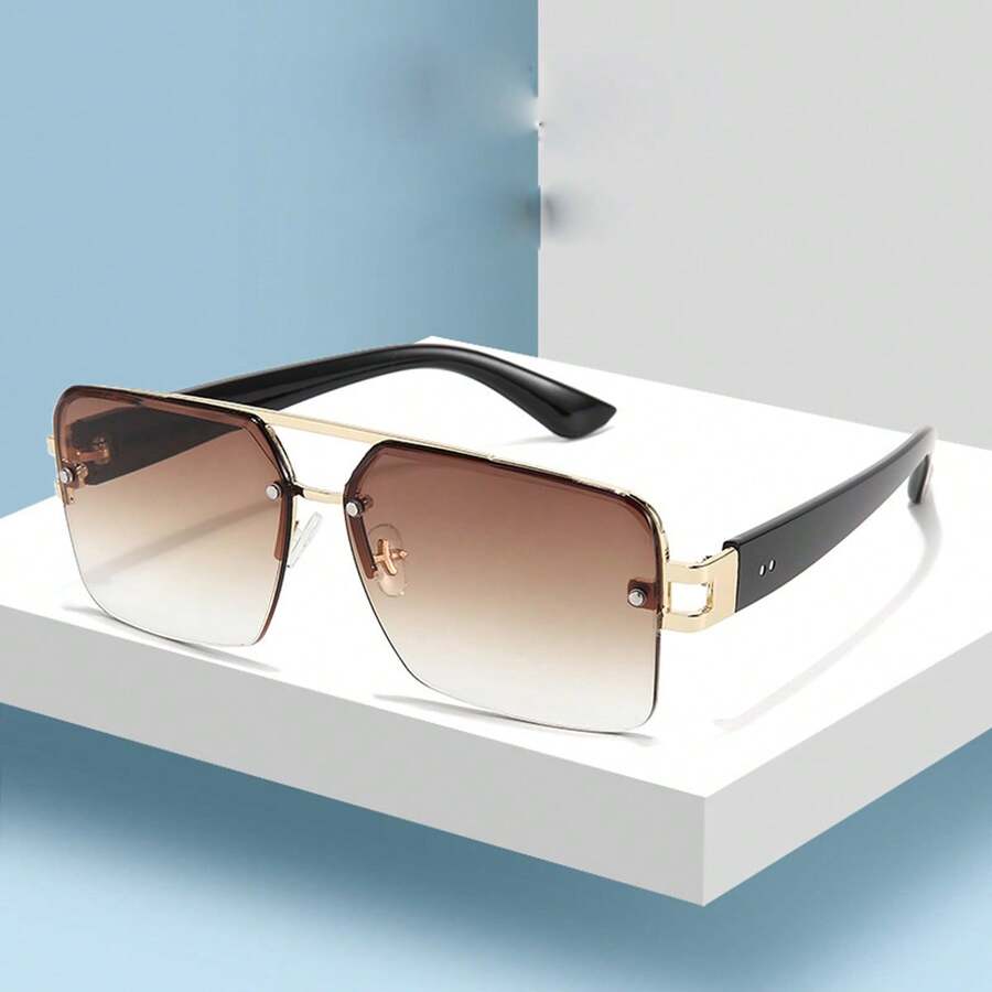 1 Pair Fashionable Oversized Half-Frame High-End Metal Fashion Glasses For Men & Women