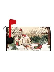 45*52厘米圣诞复古雪景马车图案邮箱罩，装饰性邮箱罩，冬季假日农舍花园户外装饰 - 彩色 - 查看 10