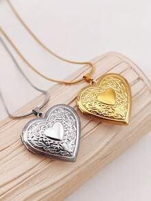 1 buc colier cu pandantiv din oțel inoxidabil, vintage, placat cu aur de 18K, cu inimă, floral, lalea, trandafir în relief, design simplu și elegant pentru bărbați și femei, bijuterii la prețuri accesibile pentru Ziua Îndrăgostiților