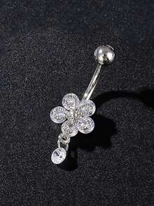 1 件铜锆石花形肚脐环，316 不锈钢螺旋肚脐穿孔首饰，性感女士日常佩戴