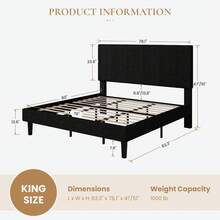 SHA CERLIN Full/Queen/King Bed Frame, Velvet Platform Bed Frame With Vertical Channel Tufted Headboard, Upholstered Corduroy, Strong Wooden Slats, Mattress Support, No Box Spring Needed, Easy Assembly, Black - màu đen - Xem 10