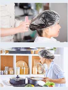 100个透明一次性免洗浴帽，防水弹力浴帽，加厚大号，高弹力，用于沐浴和头发护理，方便旅行携带 - 無色 - 查看 3
