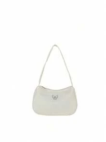 1pc Nylon Zipper Small Shoulder Bag, Reversible, Simple And Lightweight Butterfly Shoulder Bag, Butterfly Pendant Underarm Bag, Gift Between Friends, Suitable For Daily Use (White) - White - View 2