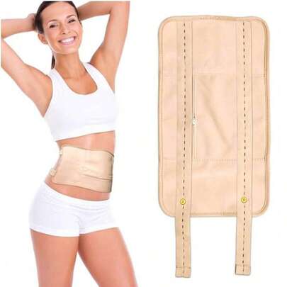 1个蓖麻油加热垫 - 可重复使用可调节加热垫套装，用于护肝、助眠、支撑肝脏和腹部肌肉、改善血液循环和消化（不含蓖麻油）（卡其色）