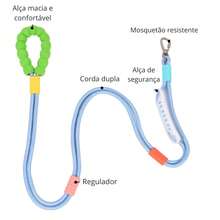 Guia de Passeio Mãos Livres Com Corda Dupla De Nylon Transversal Reforçada Resistente Refletivo Para Cachorros LR-0318a - Rosa Bebê - Visão 3