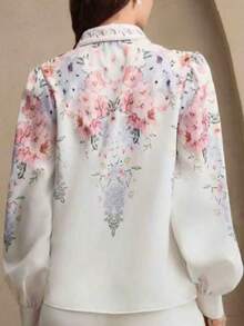 Camisa de manga larga con botones y estampado floral elegante para mujer