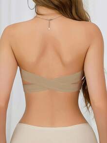 Women's Elegant Strapless Bra With Crisscross Closure And Removable Silicone Pads - Non-Slip, High Support, No Wire Rings, Black, Adjustable Straps, Enhanced Comfort And Support, Comfort Slimming Underwear - 咖啡 - 查看 3