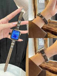 1条镶钻闪亮金属装饰时尚皮革表带，兼容 Series 10/9/8/7/6/5/4/3/2/1 SE，38mm 40mm 41mm 42mm 44mm 45mm 46mm 49mm，万圣节黑色、蓝色、银色、金色、运动款式 - 灰褐色 - 查看 2