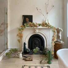 CZ 3 Packs 12ft Artificial Eucalyptus Fake Fall Vines Wreaths Garland Hanging Plants Backdrop For Room Bedroom Wall Decor Yellow Orange Leaves For Autumn Theme Party Wedding Decoration 6325 - 綠色和橙色 - 查看 7