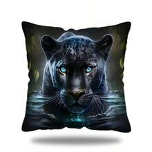 TOPSSCTR 1 pieza, Funda de almohada con diseño contemporáneo de tigre y leopardo - 17.7 pulgadas, tela de poliéster de piel de melocotón, funda de almohada estampada con vida silvestre por un solo lado - Funda decorativa para cojín de sofá - Tema animal - Para decoración de sala de estar y dormitorio - Ideal para amantes de los animales, sin relleno de almohada