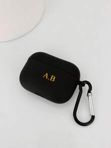 Customized Minimalist Frosted Macaron Solid Color Bluetooth Earphone Protective Case, Matte Beige Color, Fashion Versatile, Comes With 1pc Earphone Hook, Customized Letter Name