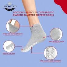 6 Pairs Men's Ankle Socks Non-Skid Grip Diabetic Ankle Quarter Socks Non Binding Loose Fit Top - 灰色 - 查看 6