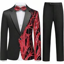 Boys' Formal Tuxedo Suit Set - 2 Piece Sequin Blazer & Satin Pants (4-16Y) - Red - View 1