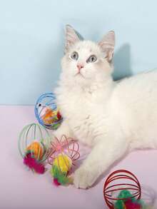 1 件装笼中仓鼠自扶正猫玩具、猫玩具球、逗猫棒，带小老鼠玩具和铃铛